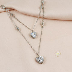 Sparkling Silver Double Line Heart Necklace