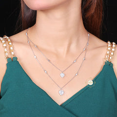 Sparkling Silver Double Line Heart Necklace