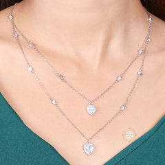 Sparkling Silver Double Line Heart Necklace