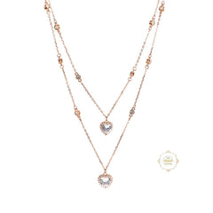 Sparkling Silver Double Line Heart Necklace