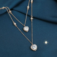 Sparkling Silver Double Line Heart Necklace