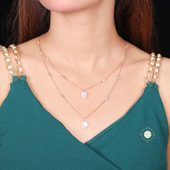 Sparkling Silver Double Line Heart Necklace