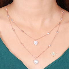 Sparkling Silver Double Line Heart Necklace