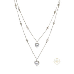 Sparkling Silver Double Line Heart Necklace