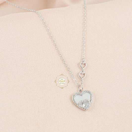 Sparkling Silver Heart to Heart Necklace