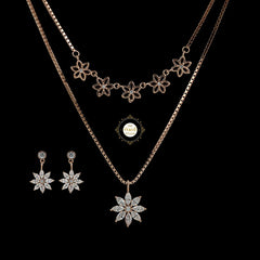 Sparkling Silver Starlit Double Layered Necklace with Earring