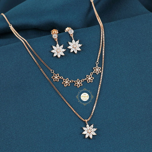 Sparkling Silver Starlit Double Layered Necklace with Earring