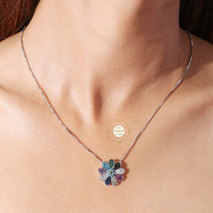 Sparkling Silver Chromatic Petals Necklace with Earring