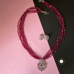 Sparkling Regal Ruby Cascade Necklace with Earring