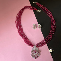 Sparkling Regal Ruby Cascade Necklace with Earring