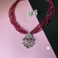 Sparkling Regal Ruby Cascade Necklace with Earring