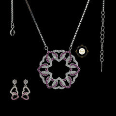 Sparkling Silver Floral Symphony Necklace with Earring