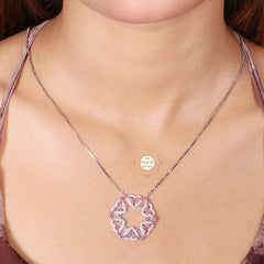 Sparkling Silver Floral Symphony Necklace with Earring