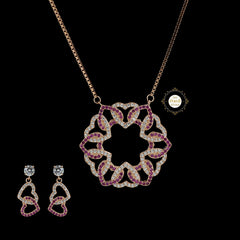 Sparkling Silver Floral Symphony Necklace with Earring