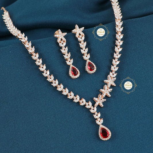 Sparkling Silver Royal Rouge Necklace with Earring