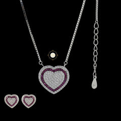 Sparkling Silver Blushing Heart Necklace with Earring