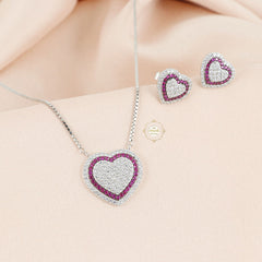 Sparkling Silver Blushing Heart Necklace with Earring