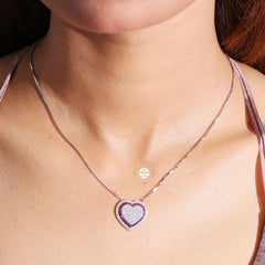 Sparkling Silver Blushing Heart Necklace with Earring
