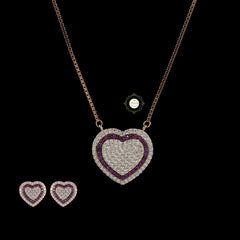 Sparkling Silver Blushing Heart Necklace with Earring