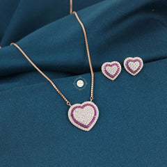 Sparkling Silver Blushing Heart Necklace with Earring