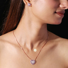 Sparkling Silver Blushing Heart Necklace with Earring