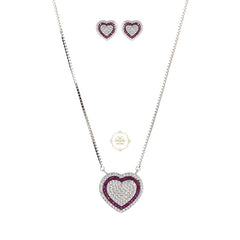 Sparkling Silver Blushing Heart Necklace with Earring