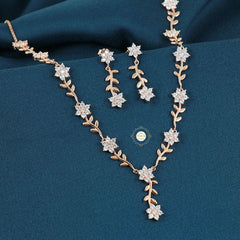 Sparkling Silver Blossom Trail Necklace with Earring