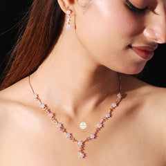 Sparkling Silver Blossom Trail Necklace with Earring