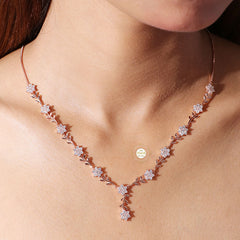 Sparkling Silver Blossom Trail Necklace with Earring