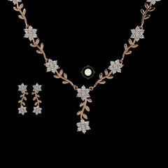 Sparkling Silver Blossom Trail Necklace with Earring