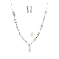 Sparkling Silver Blossom Trail Necklace with Earring