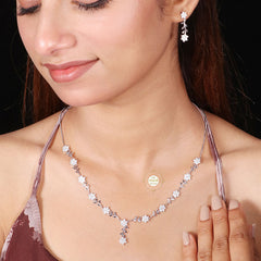 Sparkling Silver Blossom Trail Necklace with Earring