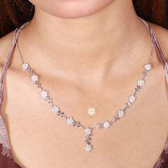 Sparkling Silver Blossom Trail Necklace with Earring