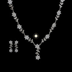 Sparkling Silver Blossom Trail Necklace with Earring