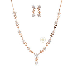 Sparkling Silver Blossom Trail Necklace with Earring