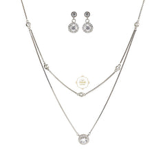 Sparkling Silver Starlit Cascade Necklace with Earring