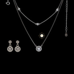 Sparkling Silver Starlit Cascade Necklace with Earring