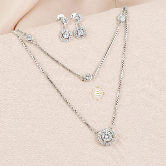 Sparkling Silver Starlit Cascade Necklace with Earring