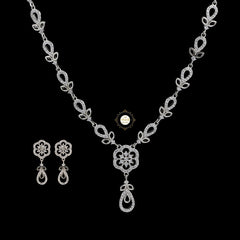 Sparkling Silver Floral Fantasy Necklace with Earring