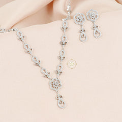 Sparkling Silver Floral Fantasy Necklace with Earring