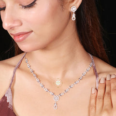 Sparkling Silver Floral Fantasy Necklace with Earring