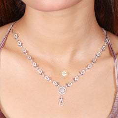 Sparkling Silver Floral Fantasy Necklace with Earring