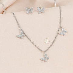 Sparkling Silver Butterfly Bliss Necklace with Earring