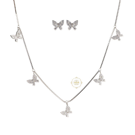 Sparkling Silver Butterfly Bliss Necklace with Earring