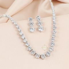 Sparkling Silver Zircon Drape Necklace with Earring