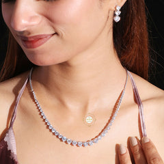Sparkling Silver Zircon Drape Necklace with Earring