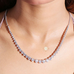 Sparkling Silver Zircon Drape Necklace with Earring