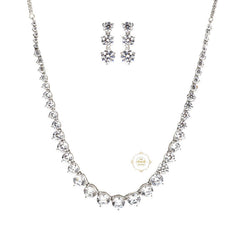 Sparkling Silver Zircon Drape Necklace with Earring