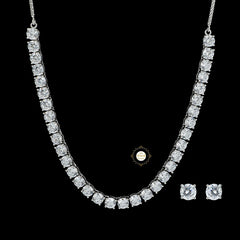 Sparkling Silver Zircon Drape Necklace with Earring