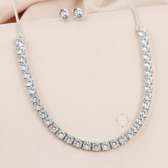Sparkling Silver Zircon Drape Necklace with Earring